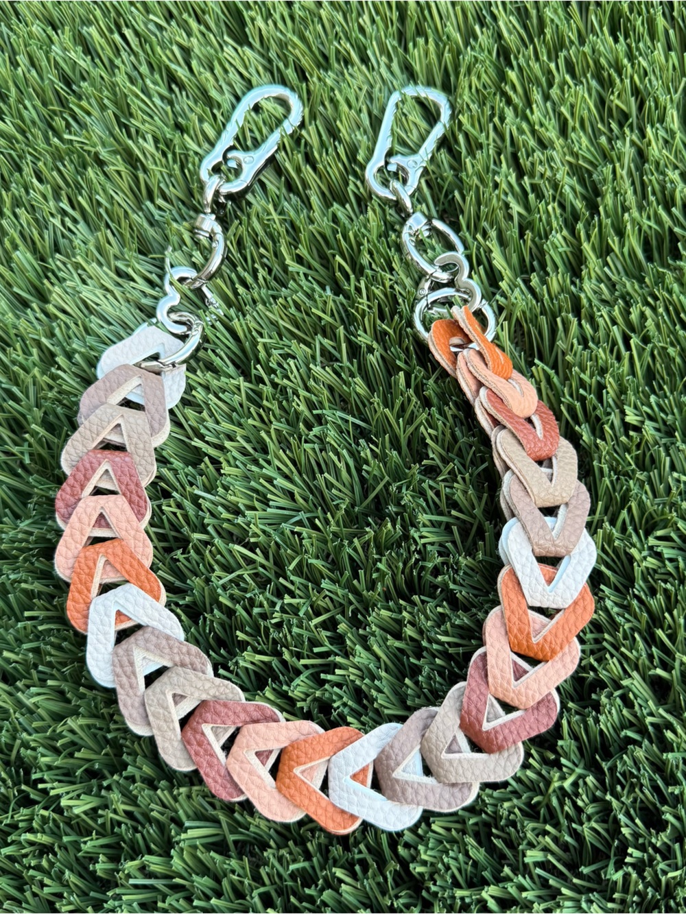 Novelty Strap| Bag Strap| Pebbled Leather Neutral Rainbow Chain| Heart Shaped - Picture 3 of 4